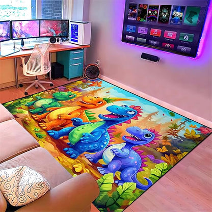 Dinosaur Rug for Boys Room - Colorful Cute Dino Rug for Room Kids Carpet for Bedroom Boys Bedroom Rug Cartoon Dinosaur Rug Cute Dinosaur Rugs for Boys Bedroom,2'5''×4'