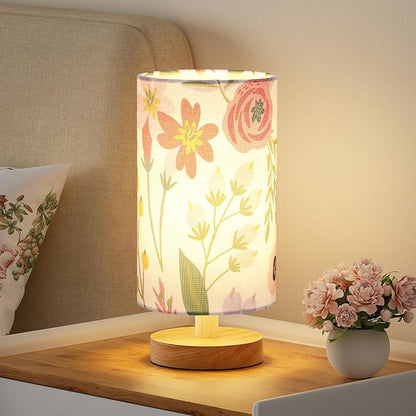 Fenmzee Small Table Lamps (Floral White Shade, 9" Inline Control) | 3000K LED Blub Included | 680 Lumens | Easy Assembly | Minimalist Design | E26 | for Kitchen | for Kids Room
