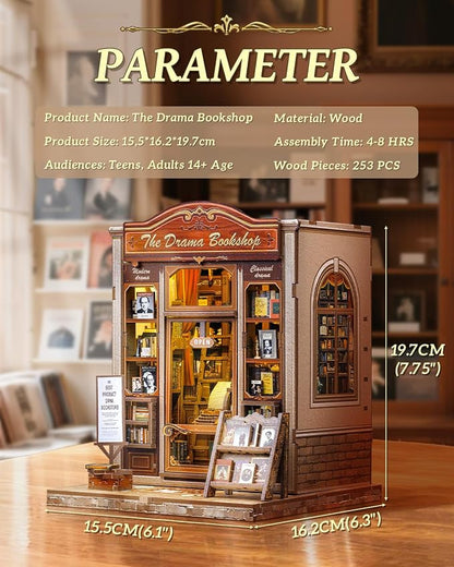CUTEBEE Book Nook Kit - DIY Miniature House Dollhouse Kit for Adults and Teens, Booknook Tiny House Bookshelf 3D Wooden Puzzle, Gifts for Family (Drama Bookshop)