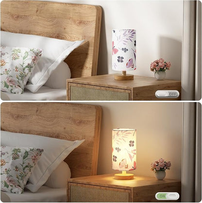 Fenmzee Small Table Lamps (Butterfly Cream Shade, 9" Inline Control) | 3000K LED Blub Included | 680 Lumens | Easy Assembly | Minimalist Design | E26 | for Kitchen | for Kids Room