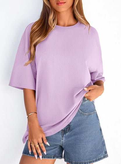 PRETTYGARDEN Womens 2026 Spring Going Out Tops Casual Short Sleeve Crewneck Loose Fit Basic Oversized T Shirts Summer Outfits