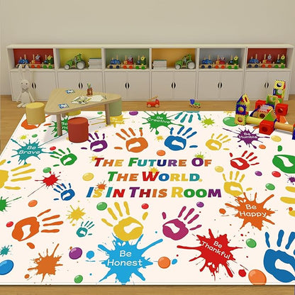 Colorful Kids Rug, Washable Rug for Kids, Handprints Area Rugs for Kids Bedroom, Non-Slip Play Mat Ultra Soft Thick Indoor Plush Rugs for Playroom Classroom Nursery Decor (9'2" X 6'7")