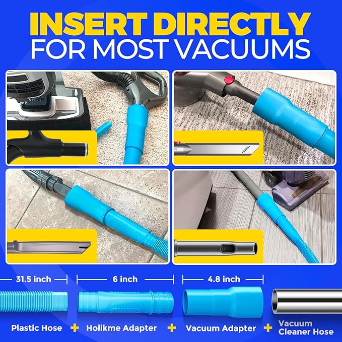 Holikme Dryer Vent Cleaner Kit – Blue Lint Vacuum Attachment | Dryer Vent Vacuum Hose Replacement Parts Reach Deep Inside Vents - Remove Hidden Lint, Speed Drying & Reduce Fire Risk