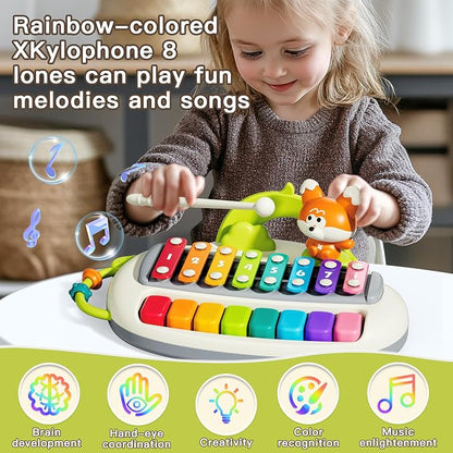 2 in 1 Baby Piano Xylophone for Toddlers， 8 Multicolored Key Keyboard Piano, Musical Table Percussion Sensory Toys ，Educational Musical Learning Instruments Toy for Kids Girls Boys