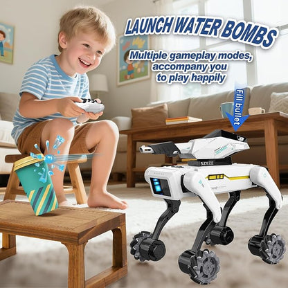 3 in 1 Robot Dog with Wheels Kit, 30+ Bionic Actions, Voice & Remote Control, Programmable Moves, Rechargeable Battery, All-Terrain Stunt Pet Toy for Kids(Removable Claw & Cannon)