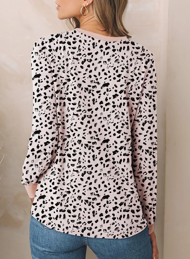 EVALESS Womens Crewneck Long Sleeve Tops Casual Polka Dots Tops Fall 2026 Tshirts Shirts