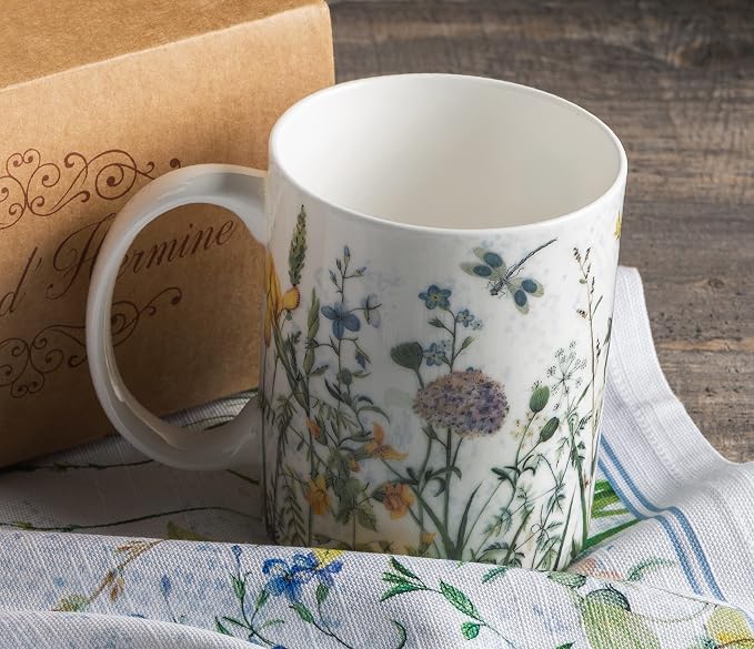 Maison d' Hermine Coffee Mug with Handles Tea Cups (15 Ounce, Pack of 2) | Fine Bone China Coffee Mugs for Hot Beverages Cappuccino Latte Home Restaurant Hotel Spring Summer -Fleurs De Mai