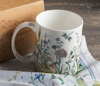 Maison d' Hermine Coffee Mug with Handles Tea Cups (15 Ounce, Pack of 2) | Fine Bone China Coffee Mugs for Hot Beverages Cappuccino Latte Home Restaurant Hotel Spring Summer -Fleurs De Mai
