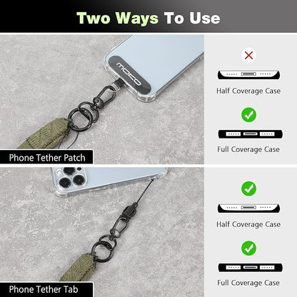 MoKo Universal Phone Lanyard, Nylon Adjustable Cell Phone Crossbody Strap Detachable Women & Men Cellphone Lanyards Around the Neck with Patches for iPhone, Most Smartphone, Army Green