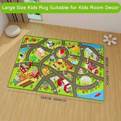 Kids Rugs Traffic Road Carpet for Car City Map Play Rug 3.3'×5' for Playroom Educational Mat Area Rug, Kid Playtime Collection Toddler Car Track Rug Cute Cartoon (City Road B, 39.4×59 in)