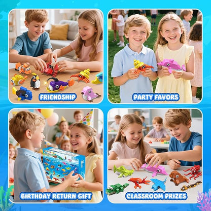 30 Pack Animals Party Favors For Kids, 824PCS Marine Animal Building Block Toy Sets for Goodie Bags Fillers Stocking Stuffer Classroom Prizes Stocking Stuffers Birthday Return Gifts for Boys Girls 6 +