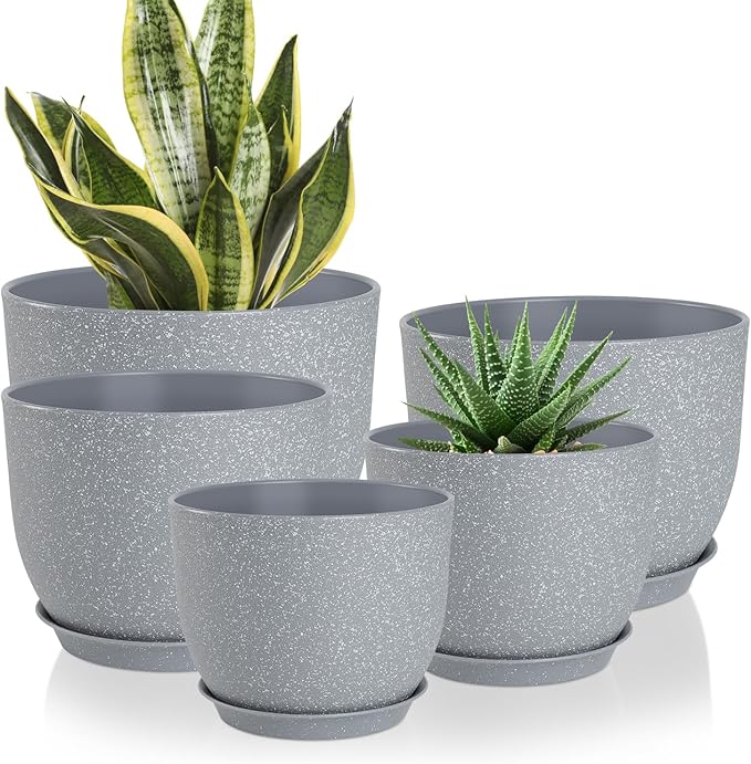 Plant Pots 10/9/8/7.5/7 inch Flower Pots with Multi Mesh Drainage Holes, Planters for Indoor Outdoor Garden Plants and Flowers. (Gray)