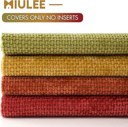 MIULEE Pack of 4 Burnt Orange Couch Throw Pillow Covers 18x18 Inch Yellow Green Soft Decorative Chenille Pillows Farmhouse Accent Cushions for Boho Fall Home Decor Sofa Bedroom Living Room