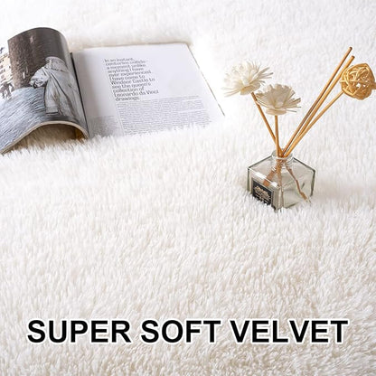 Merelax Soft Shaggy Rug for Kids Bedroom, Oval 2.6'x5.3' Cream Plush Fluffy Carpets for Living Room, Furry Carpet for Teen Girls Room, Anti-skid Fuzzy Comfy Rug for Nursery Decor Cute Baby Play Mat