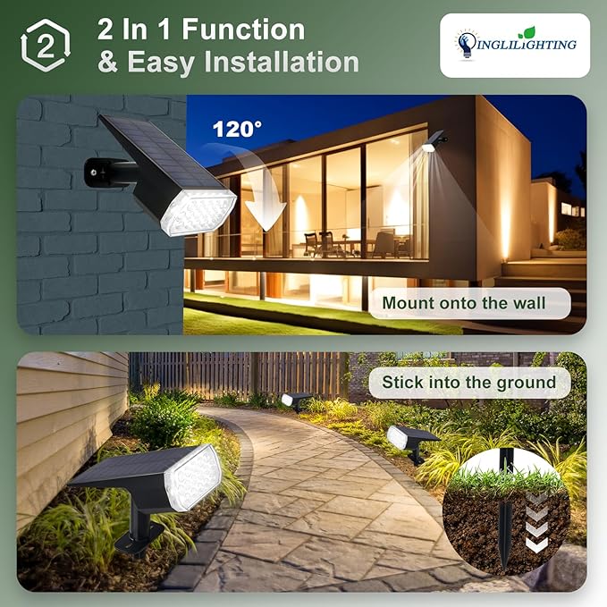 DINGLILIGHTING Solar Lights Outdoor Waterproof: IP65 Led Spot Light Decorations for Garden - 3 Lighting Modes Solar Powered for Yard - Dust to Dawn Uplighting Landscape Pathway Drive Patios 6PC White