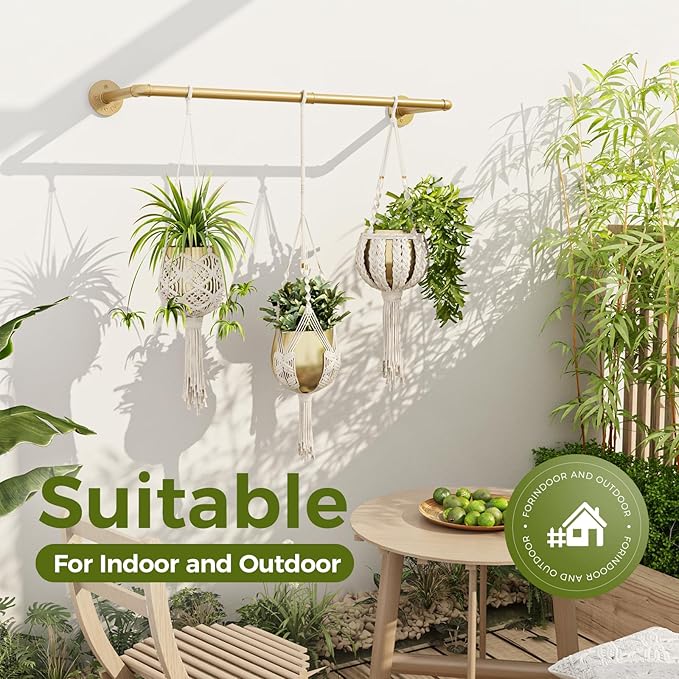Bamworld Hanging Planters for Indoor Plants Plant Hanger Indoor Hanging Plant Rod 36.2in Window Plant Shelves Metal Rod Pot/Chains Not Included (Gold)