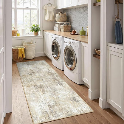 RELEANY Washable Area Rugs 2'x8' Non-Slip Modern Abstract Soft for Living Room Entryway Bedroom Kitchen, Print Pattern, Neutral Brown Gray