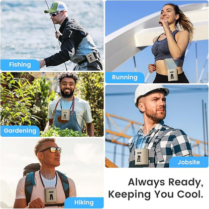 KIBEE Portable Waist Fan, 12500RPM Rechargeable Wearable Belt Clip Fan, Hands Free Cooling Fan for Outdoor Work, Construction, Hiking, Camping, Fishing, Long Battery Life Personal Cooling Device
