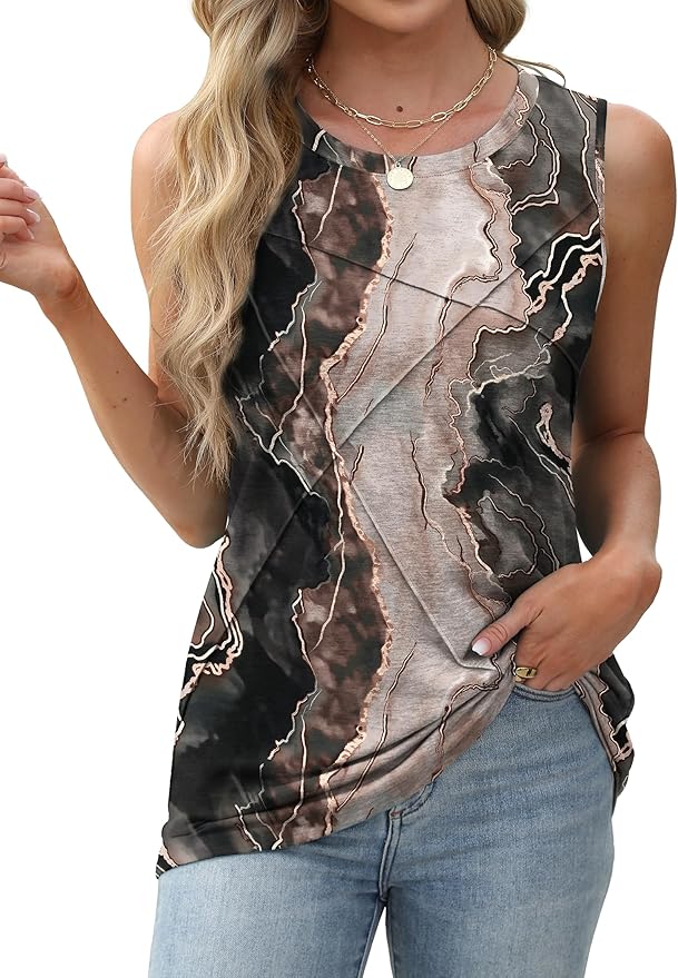 WIHOLL Women's Sleeveless Summer Crewneck Loose Fit Tank Tops