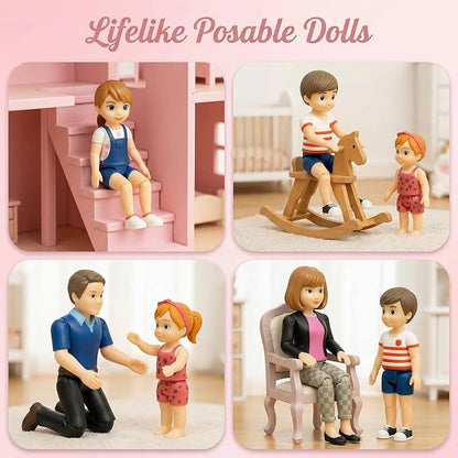 Family Dollhouse People - Bendable Doll House People Figures - 5 Poseable Action Figures Incl. Mom, Dad, Sister, Brother, & Toddler - Small Dolls for Doll-house Designed to Fit Standard Dollhouses