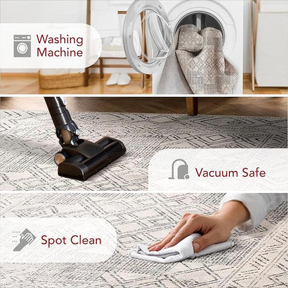 nuLOOM Mia Machine Washable Geometric Medallion Runner Rug, 2' 6" x 8', Light Grey, Rectangular