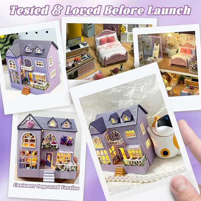 Flever Dollhouse Miniature DIY House Kit Creative Room with Furniture for Romantic Valentine's Gift (Happy House)