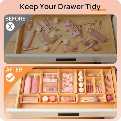 Vtopmart 25 Pack Plastic Drawer Organizers with Non-slip Rubber Pads | 4-Size Versatile Makeup Organizer, Storage Containers Small Bins for Makeup, Jewelries, Bedroom, Kitchen Utensils and Office