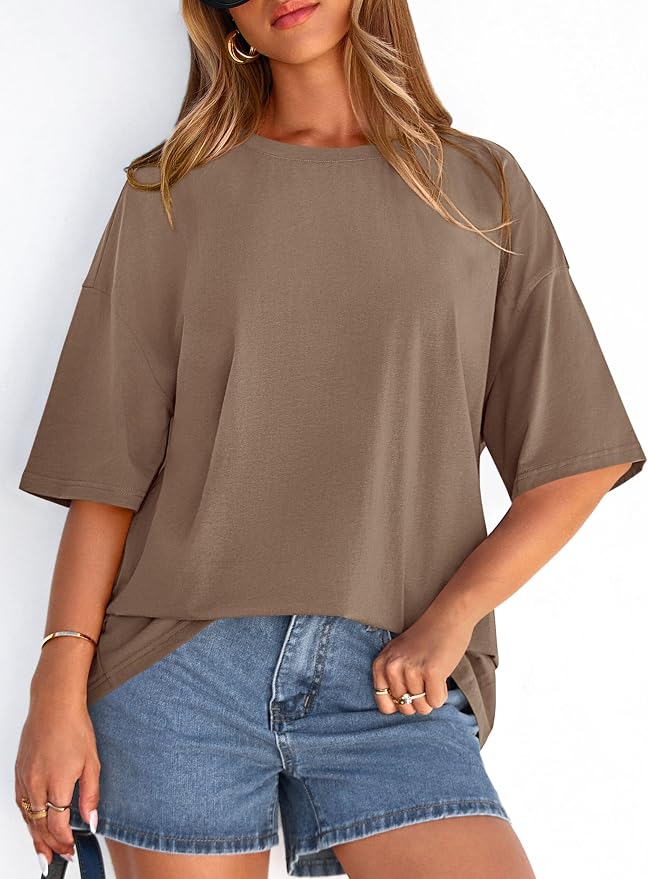 PRETTYGARDEN Womens 2026 Spring Going Out Tops Casual Short Sleeve Crewneck Loose Fit Basic Oversized T Shirts Summer Outfits
