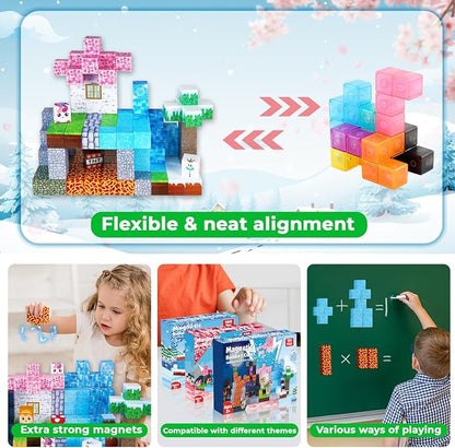ToyUnited Magnetic Blocks-150PCS Magnetic Building Blocks Magnet Cubes Stacking Dark Forest Glacier Castle, STEM Montessori Sensory Toys for Kids Boys Girls Ages 4-8 Holiday Birthday