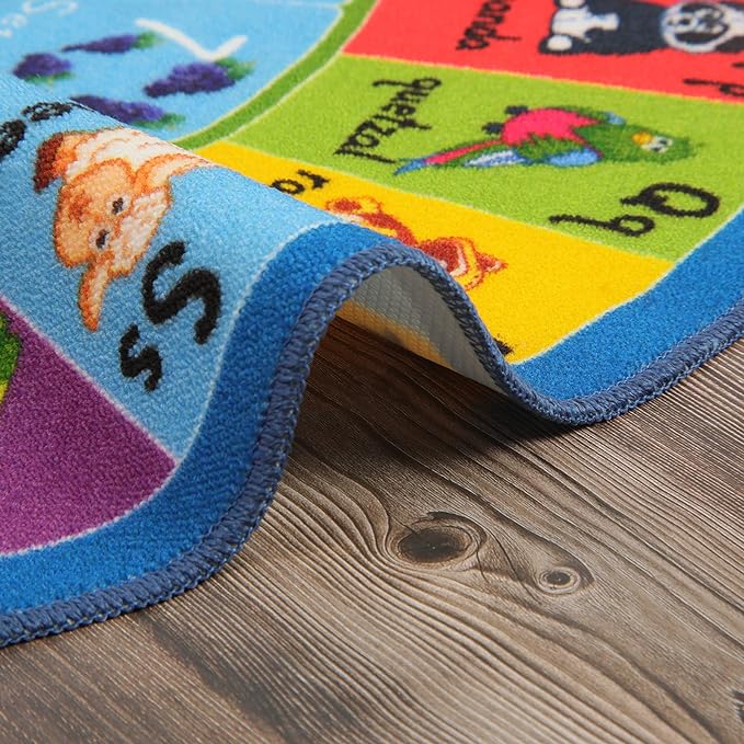 HEBE Kids Play Rug 4ft ABC Alphabet Numbers Shapes Educational Kid Area Rug Washable Baby Crawling Mat Non Slip Kid Play Mat Carpet for Girl Boy Bedroom Playroom