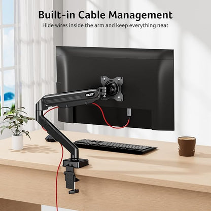 Acer Single Monitor Mount, Fully Adjustable Monitor Arm Fits 17 to 34 Inch Screens, Gas Spring VESA Mount with C-Clamp & Grommet Base, Computer Desk Arm with Tilt Swivel Rotate Supports 4.4-19.8 lbs