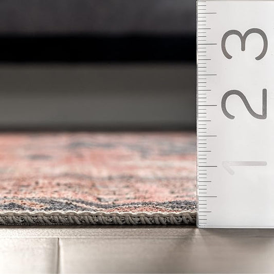 nuLOOM Medallion Bordered Machine Washable Ultra Thin Area Rug, 6' x 9', Rust