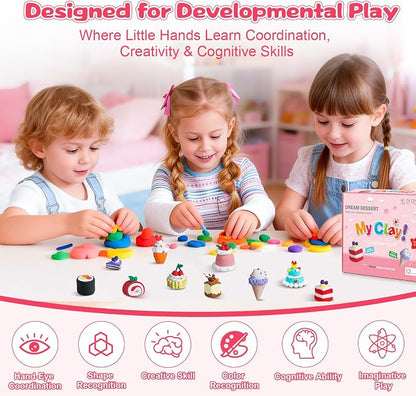 Air Dry Clay Kit, Modeling Clay for Kids, 12 Pack Dessert Theme, Soft Non-Sticky, Non-Toxic DIY Arts & Crafts with Sculpting Tools & Tutorials, Birthday Holiday Classroom Gifts, Party Favors for Kids