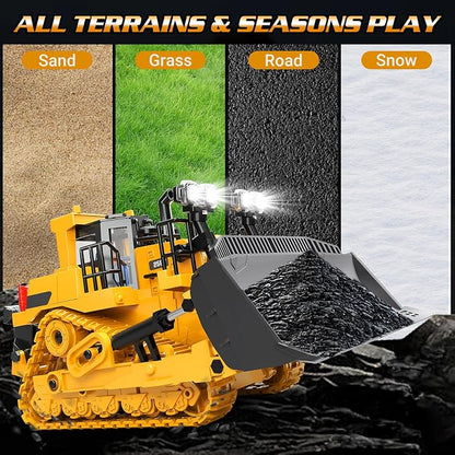 RC Bulldozer Toy for Boys, Remote Control Play Bulldozer Construction Vehicles, 9CH 2.4Ghz Track Type Tractor Dozer with Metal Blade & Light, Truck Toys for Kids 3-12 Year Old Christmas Birthday Gifts