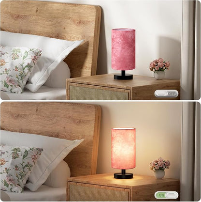 Fenmzee Small Table Lamps(Pink Shade - Black Base, 9" Inline Control) | 3000K LED Blub Included | 680 Lumens | Easy Assembly | Minimalist Design | E26 | for Kitchen | for Kids Room