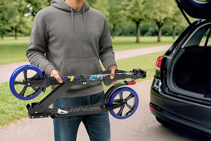 Campior Kick Scooter for Ages 6+, for Kids, Teens, and Adults, Max Load 240 LBS, Foldable, 8-inch Big Wheels for Kids and Adults, with Kickstand, 3 Adjustable Levels, Child Safety Approved, Tree