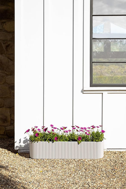 Veradek Demi Series Window Box Planter - Long Planter Box for Windowsill/Balcony | Durable Plastic-Stone Composite Material | Modern Décor for Flowers/Herbs