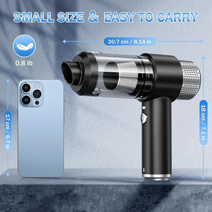 KMM Handheld Car Vacuum Cleaner, 16000PA Hand Held Vacuum Portable Cordless, 2 in 1 Air Duster and Vacuum Cleaner with LED Light, Multi-Nozzles, 120W High Power Mini Vacuum for Home, Pet, Office