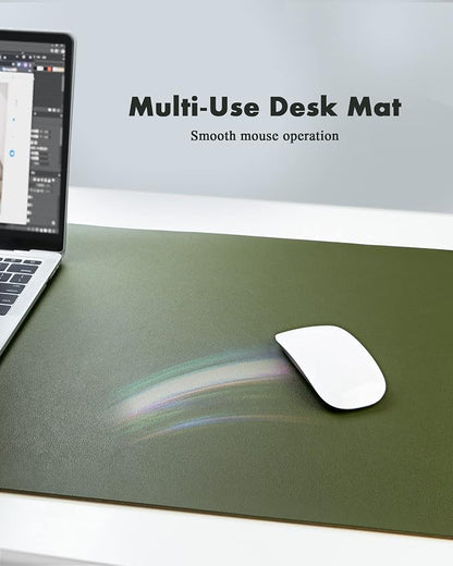 YSAGi Double-Sided Desk Pad, 35.4"x17"Leather Desk Mat, Eco Cork Desk Pad Protector,Large Mouse Pad,Waterproof Desk Blotter for Office/Home(Olive Green)