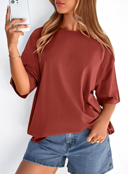 PRETTYGARDEN Womens 2026 Spring Going Out Tops Casual Short Sleeve Crewneck Loose Fit Basic Oversized T Shirts Summer Outfits
