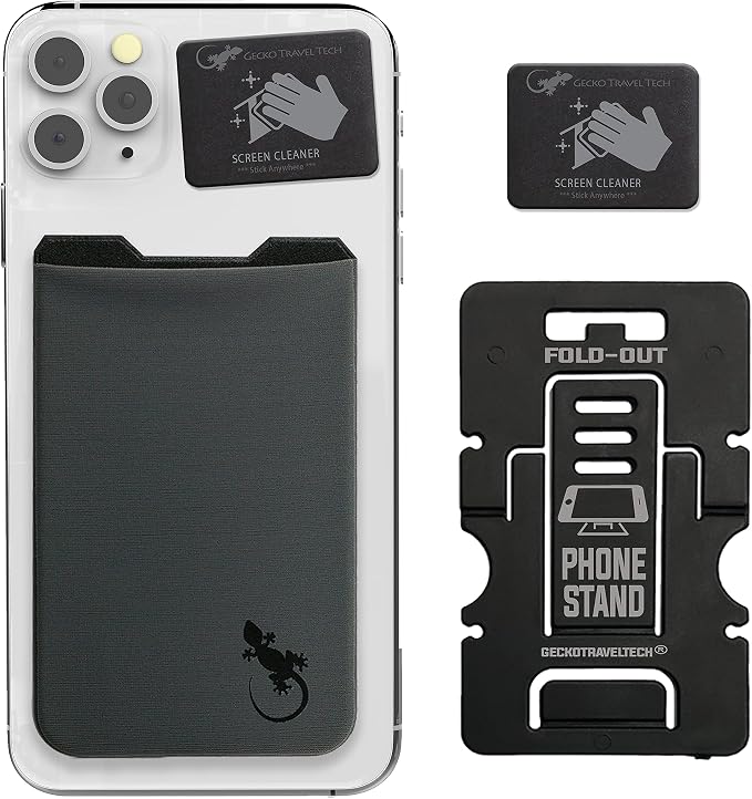 Phone Wallet - Adhesive Card Holder - Cell Phone Pouch - Stick on Lycra Pocket by Gecko - Carry Credit Cards and Cash
