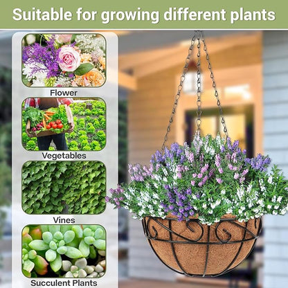 2 Pack 12 inch Metal Hanging Baskets for Plants Outdoor, Hanging Planters Basket with Coco Liners, Hanging Baskets Flower Pots for Garden, Patio, Deck, Porch Plants
