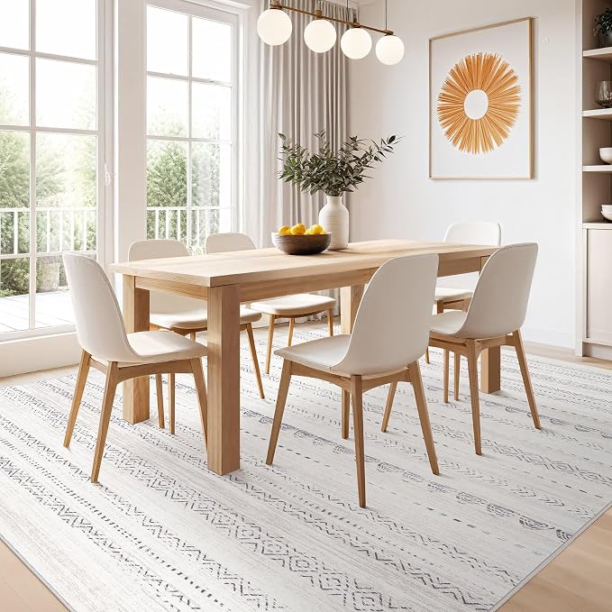 Nakagishi Area Rug Living Room Rugs: 4x6 Soft Machine Washable Boho Neutral Farmhouse Stain Resistant Moroccan Indoor Floor Carpet for Bedroom Nursery Kids Entryway Kitchen Entry Bedside Home- Gray
