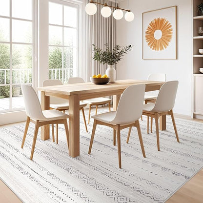 Nakagishi Area Rug Living Room Rugs: 4x6 Soft Machine Washable Boho Neutral Farmhouse Stain Resistant Moroccan Indoor Floor Carpet for Bedroom Nursery Kids Entryway Kitchen Entry Bedside Home- Gray
