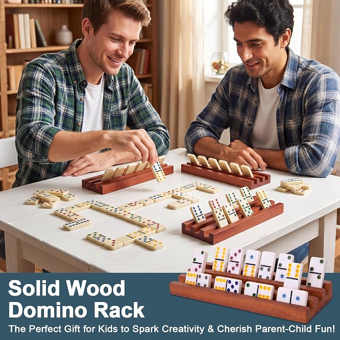 Soulchen Walnut Wood Color Wooden Domino Racks Set of 8, Wood Domino Tiles Trays Holders Organizer for Mexican Train Classic Board Accessories, Dominoes Not Included (7.1 x 2.8 Inch)
