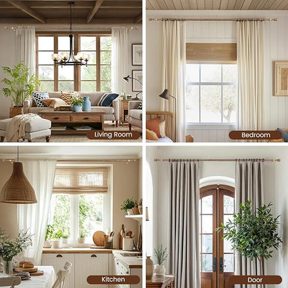 1” Diameter Curtain Rods Itself is 30 to 60 inch 1 Pack Fit 30-54 inch Window with Heavy Duty Adjustable Rod Matte Wood Grain Splicing Metal Extra Long Curtain Rod for Windows