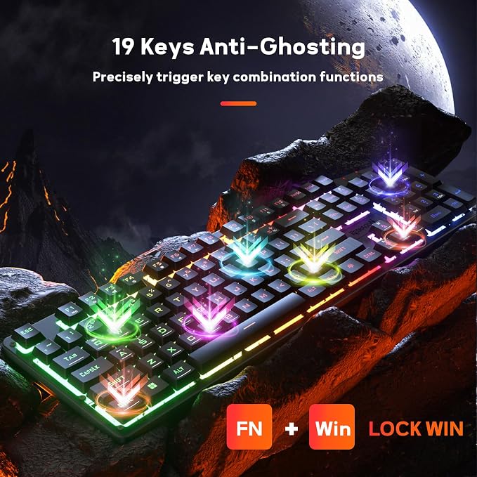 Redragon K521 Upgrade Rainbow LED Gaming Keyboard, 104 Keys Wired Mechanical Feeling Keyboard with Multimedia Keys, One-Touch Backlit, Anti-Ghosting, Compatible with PC, Mac, PS4/5, Xbox