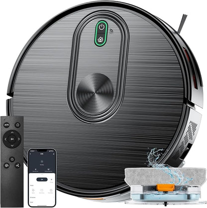 Robot Vacuum and Mop, 6500Pa Suction, 2 in 1 Robotic Vacuum with Gyro Inertial Navigation, 200 Min Runtime, App/Remote/Voice Control, Ideal for Pet Hair, Hard Floor, Carpet