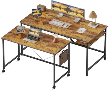 Mericonia 48 Inch Computer Desk & 32 Inch Small Rolling Desk, 2pcs | Simple Writing Table for Home Office Bedroom Work Study, Brown
