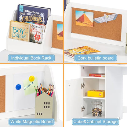 UTEX Wooden Kids Desk and Chair Set with Hutch and Storage for Ages 3-8 | Kids Study Table with Cork Bulletin Board, School Desk, Multi-Zone Storage, Water-based Paint Finish for Kids Room